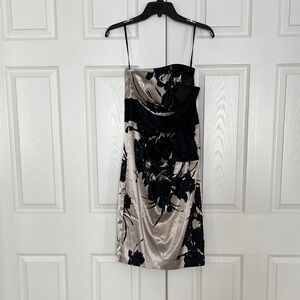 White House Black Market Black and Silver Strapless Floral Fitted Cocktail Dress